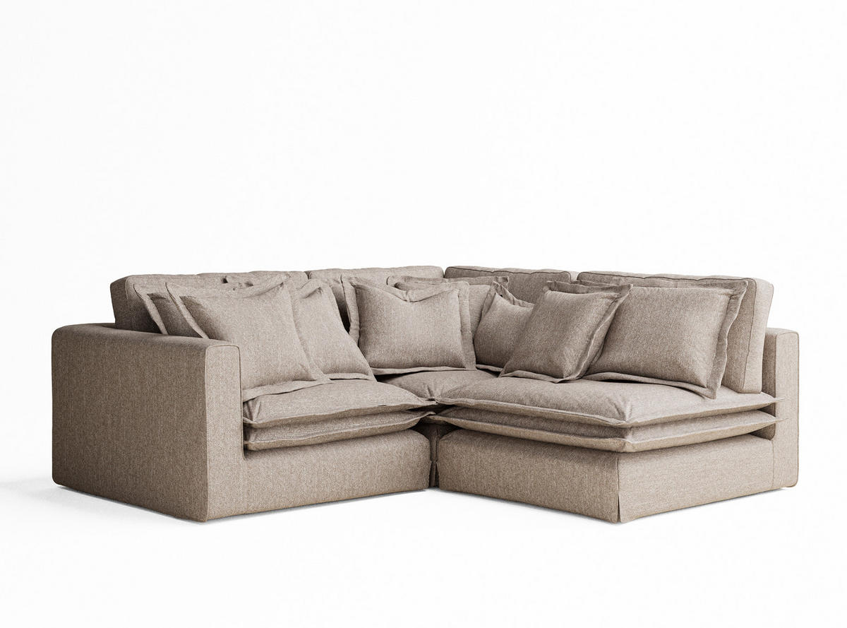 ECKSOFA Amalfi Hellbraun Webstoff - Schwarz/Braun, Holz/Holzwerkstoff (238/222cm) - Maison de Reve