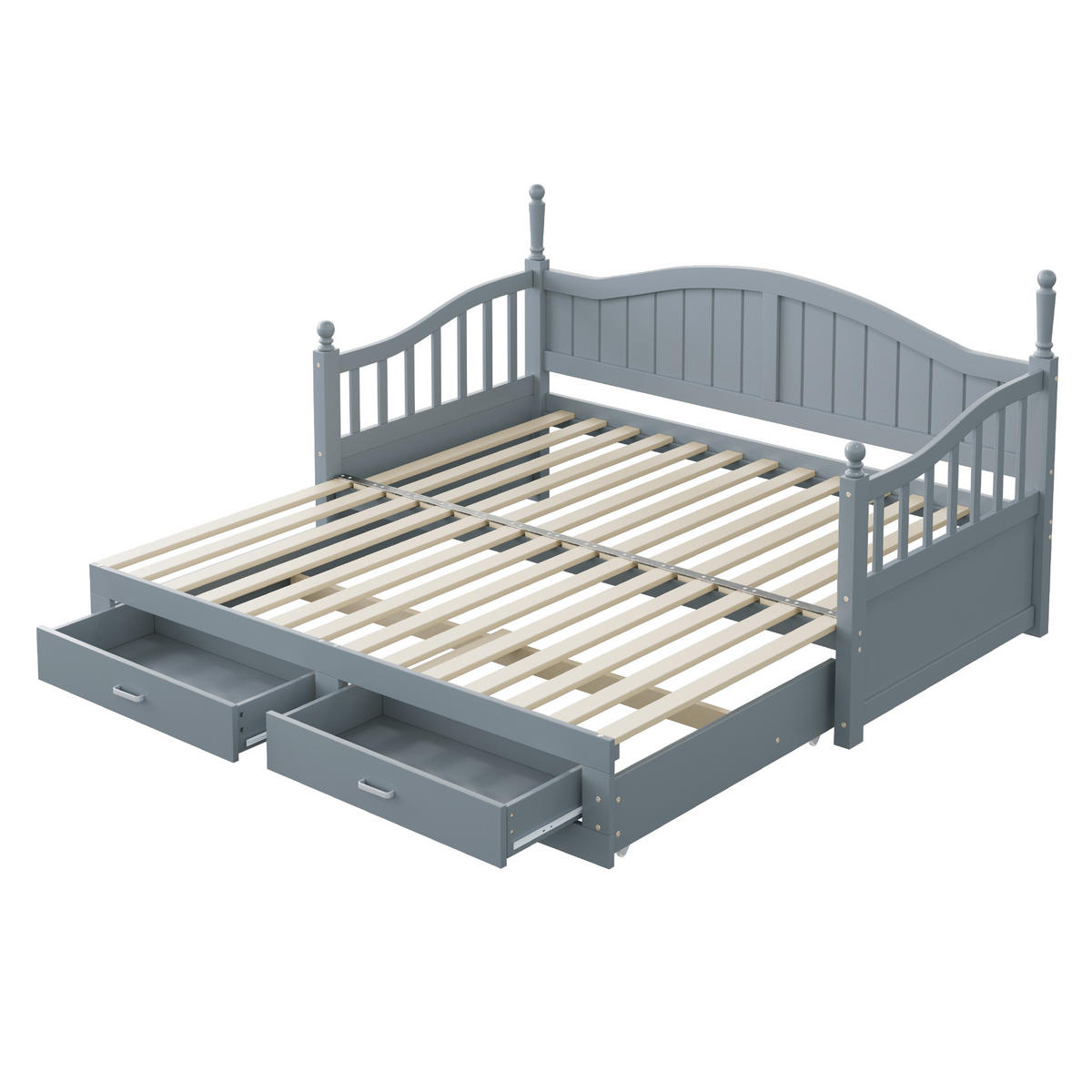 BETT Ausziehbar /190 cm Grau aus Kiefernholz mit Schubladen - Grau, Holzwerkstoff (90/190cm) - OKWISH