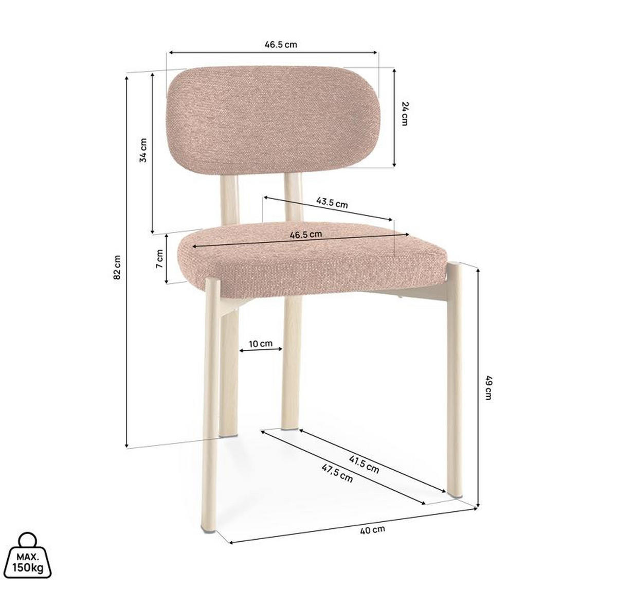 STÜHLE 4er-Set gepolstert skandinavisch mit terrakottafarbenem Chenille-Stoff und Beinen aus Metall in Eichenoptik – MIA - Terracotta/Schwarz, Textil/Metall (46.5/82/47.5cm) - Sicaan