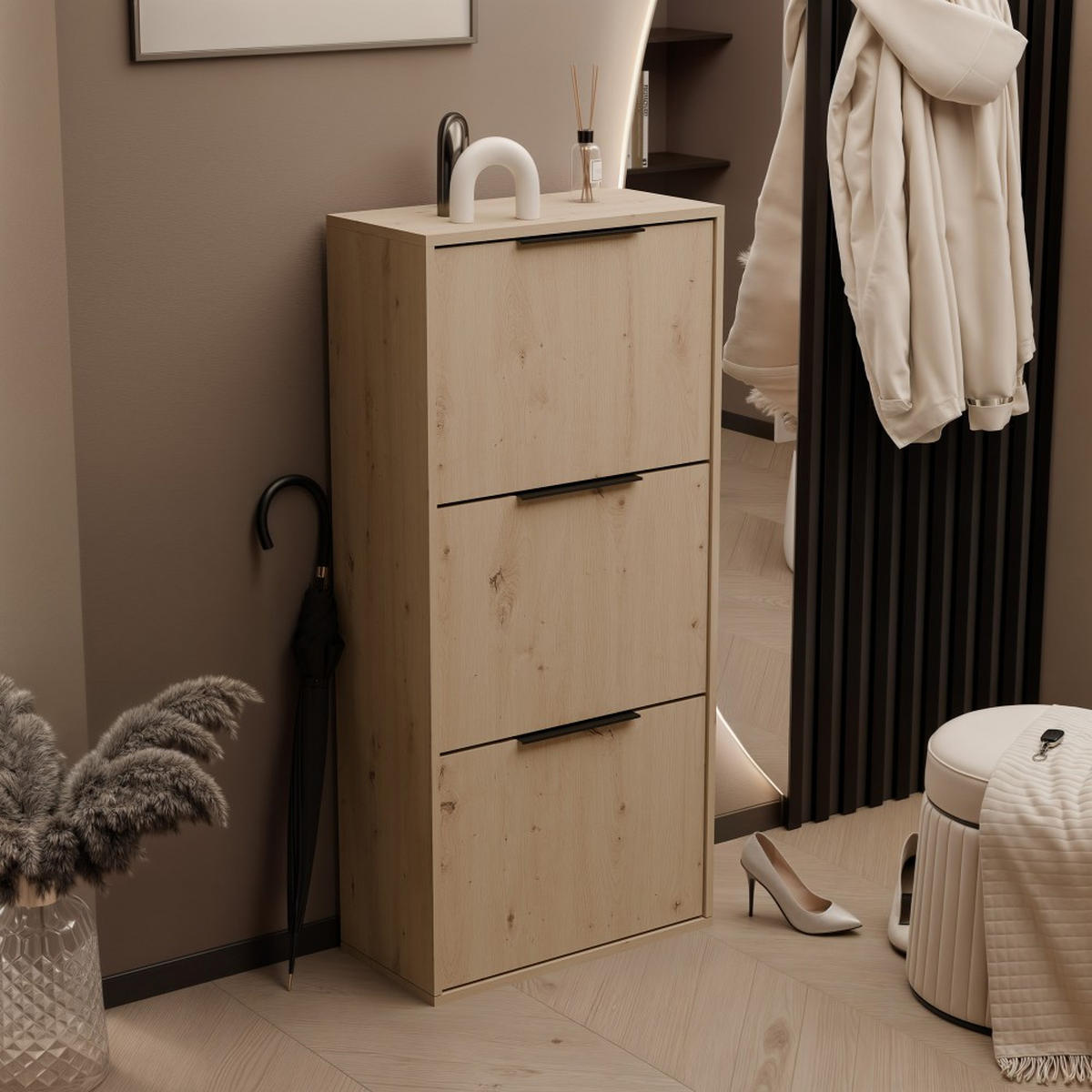 SCHUHSCHRANK Muno mit 3 Türen, eiche Artisan - Eiche Artisan, Holzwerkstoff (60/130/30cm) - Beautysofa