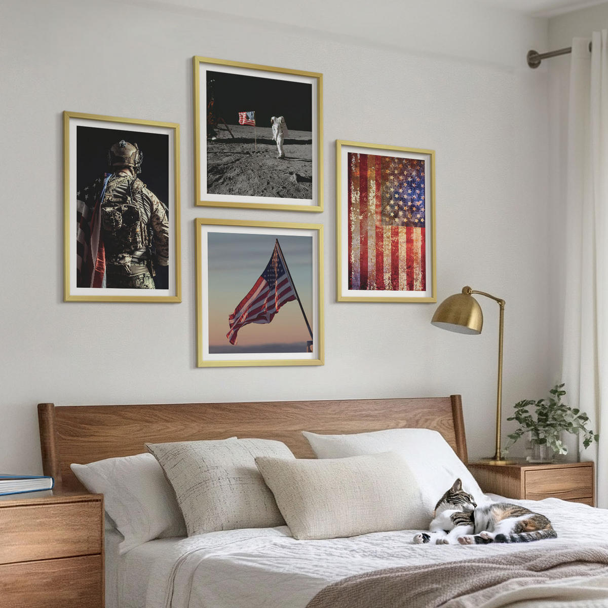 BILDER SET 4er Set - 50x50 cm & 40x60 cm Goldrahmen - Amerikanische Symbole, USA-Flagge - Goldfarben, Kunststoff (50/50cm) - TULUP