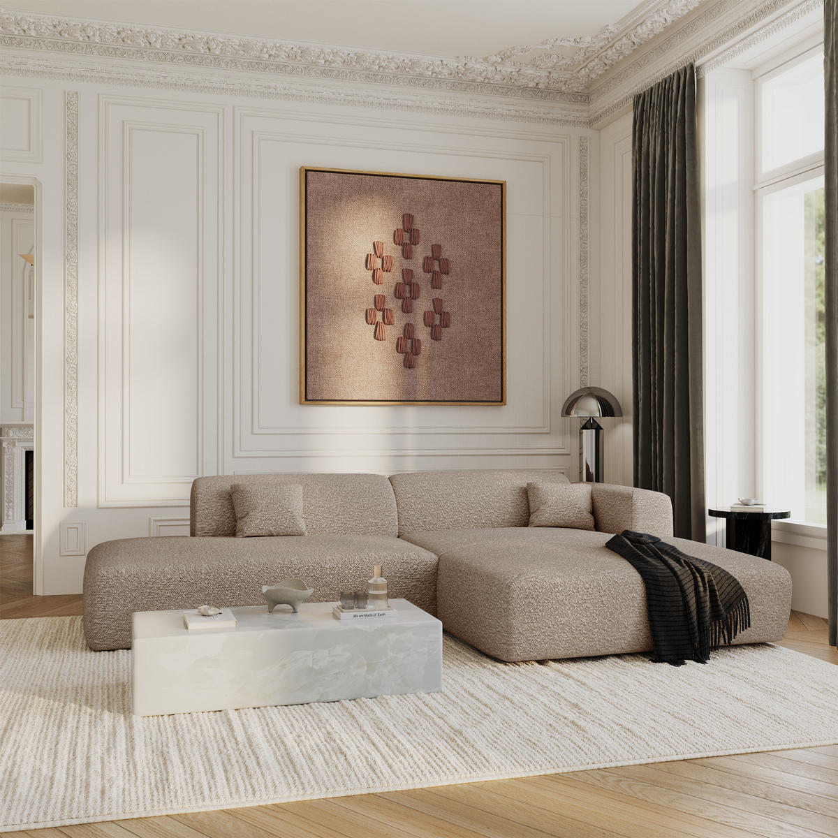 ECKSOFA RECHTS Bouclé-Stoff Taupe 310cm - Taupe, Textil (310/96cm) - Sia Home