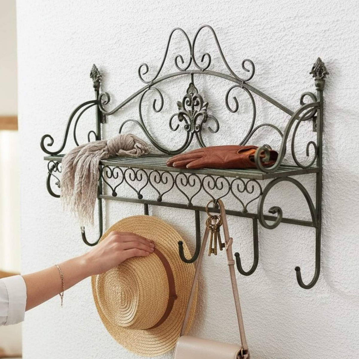 WANDGARDEROBE Metall mit Ablage Garderobe 60 cm - Grün, Metall (60/44/17cm) - DanDiBo