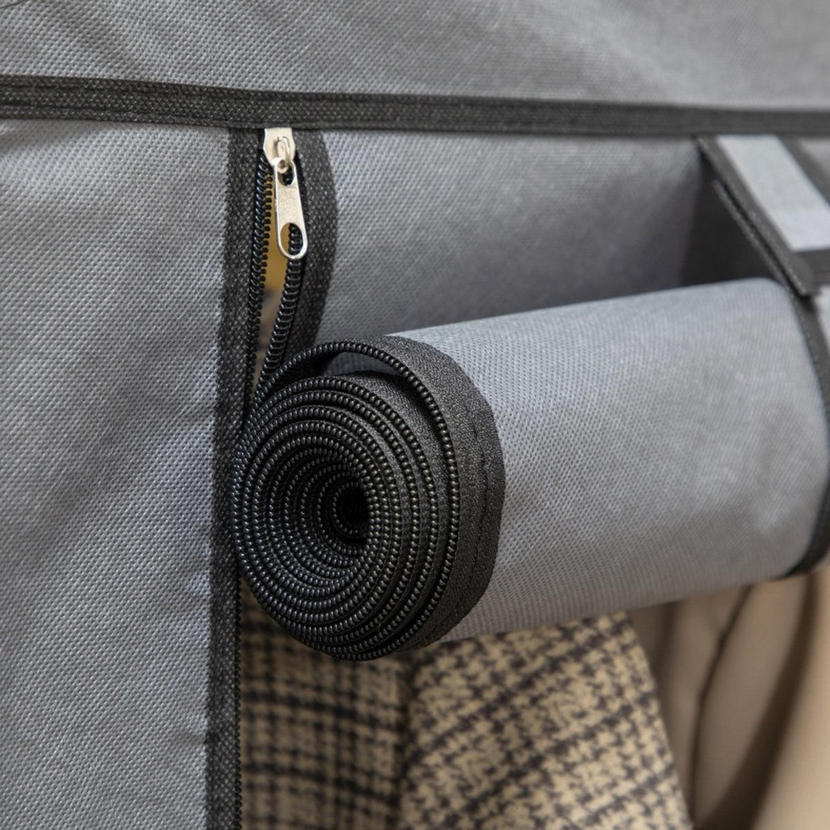 KLEIDERSCHRANK aus Vliesstoff 125x43x162,5 cm Dunkelgrau mit 2 Kleiderstangen und 8 Ablagen, staubgeschützt - Dunkelgrau, Textil (125/162.5/43cm) - Modfu