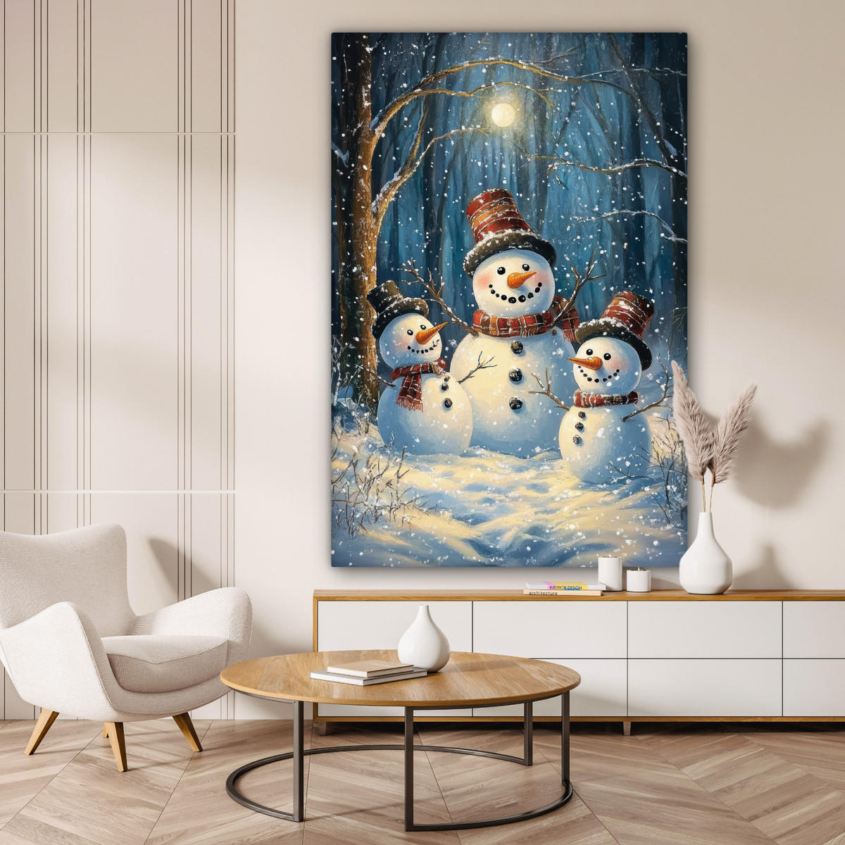 OBRAZ NA PLÁTNĚ Sněhulák - Sníh - Zima - Les 90x140 cm - světle modrá, textil (90/140cm) - MuchoWow