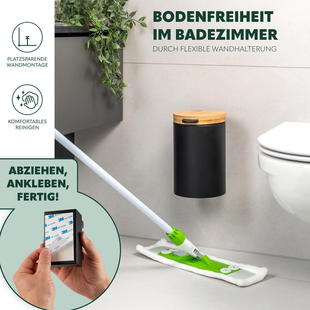 WAND-KOSMETIKEIMER 3 L, rund, schwarz - Schwarz, Metall (17/25/23cm) - bremermann