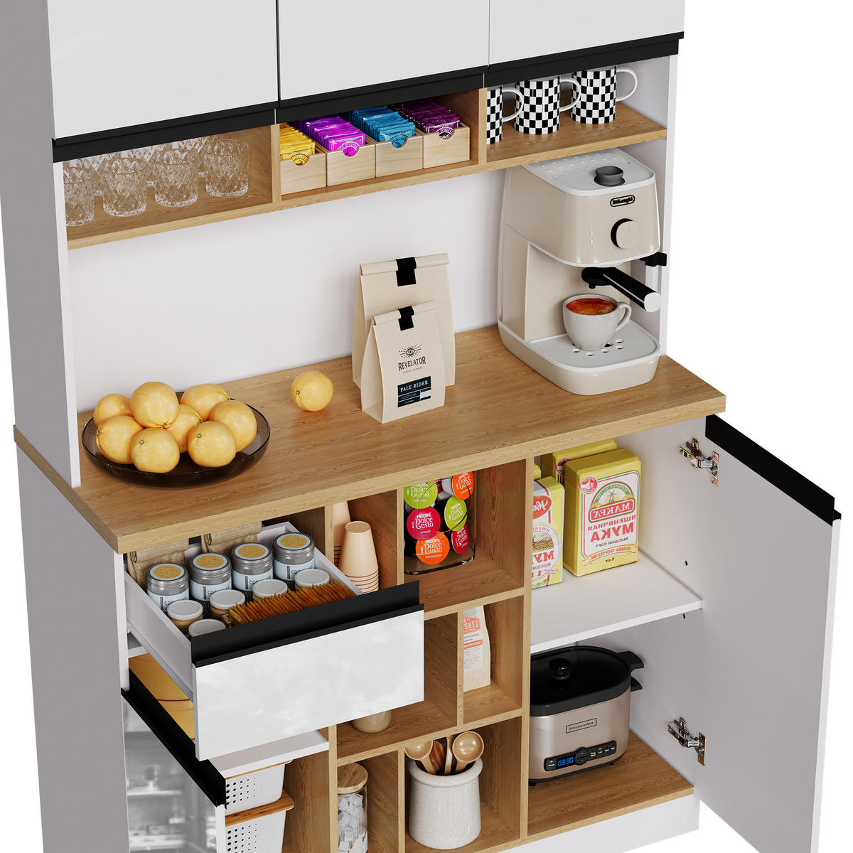 BUFFET 105/185/45 cm Weiß aus MDF mit verstellbaren Einlegeböden - Weiß, Holzwerkstoff (45/185/105cm) - OKMYHOME
