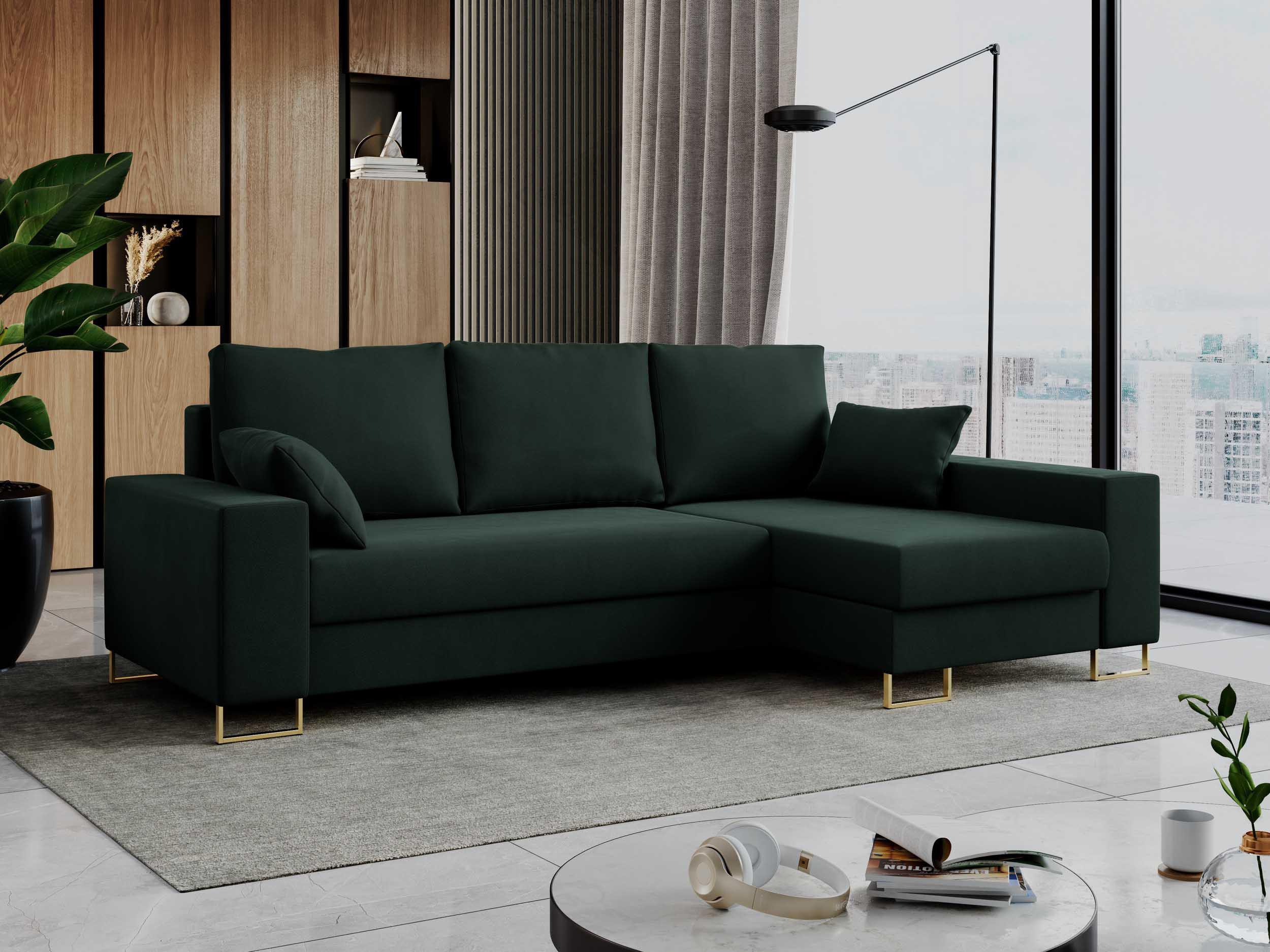 ECKSOFA Dorian Velvet Grün - Goldfarben/Grün, Textil/Metall (242/138cm) - MKS