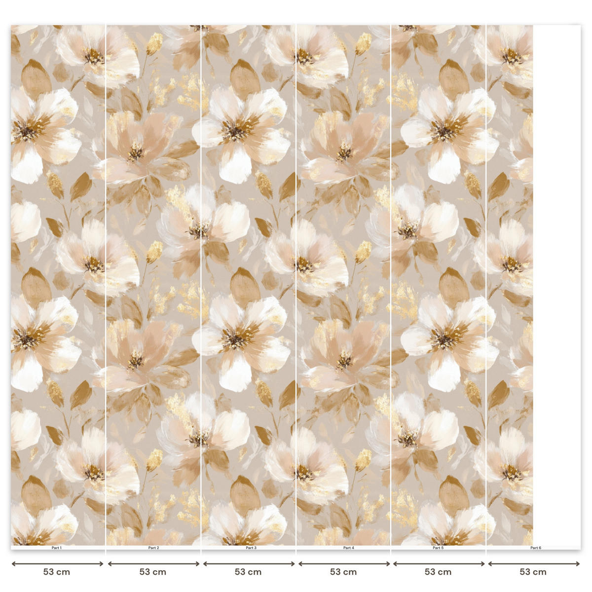 TAPETE - Blumen - künstlerisch - Gold - 280x280 cm - Beige, Papier (280/280cm) - OnlyWow