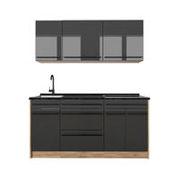 SINGLEKÜCHE R-Line, Anthrazit Hochglanz/Goldkraft Eiche, 160 cm Arbeitsplatte Anthrazit - Honigeiche/Schwarz Hochglanz, Holzwerkstoff (160/81.6/60cm) - Vicco