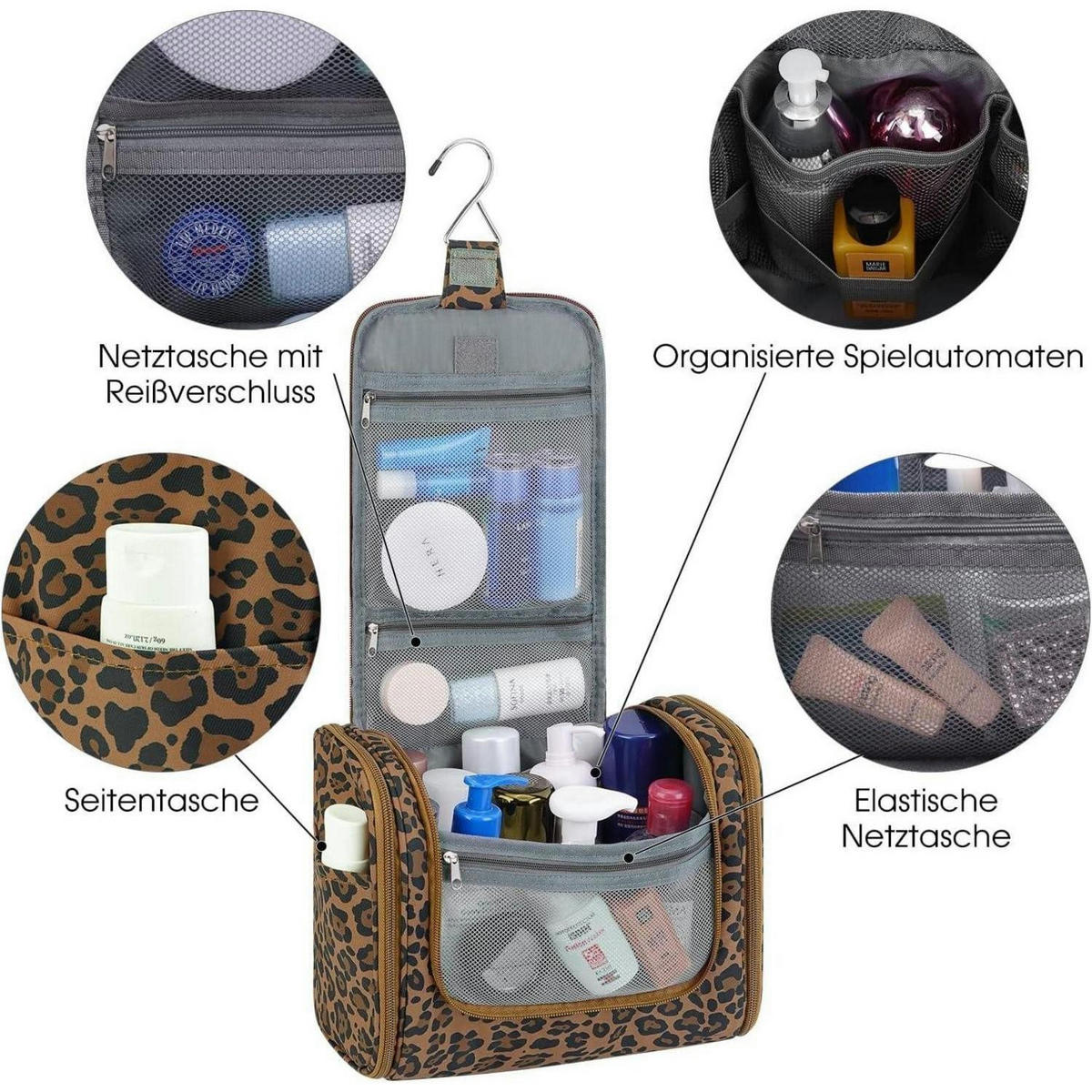 KULTURTASCHE zum Aufhängen mit Leopardenmuster 27 cm - Multicolor, Textil (5/2/5cm)