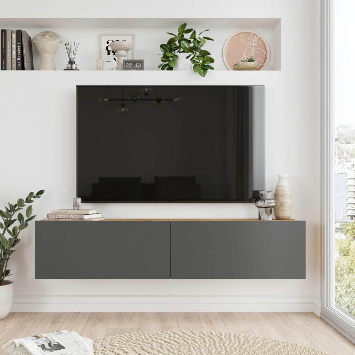 TV-ELEMENT Lapinlahti - Anthrazit, Holzwerkstoff (140/29.5/31.5cm) - [en.casa]