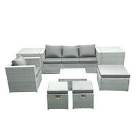 GARTENMÖBELSET mit 3-SITZER SOFA,COUCHTISCH Polyrattan Hellgrau-Mix 6-Sitzer - Hellgrau/Grau, Glas/Kunststoff - Fimous