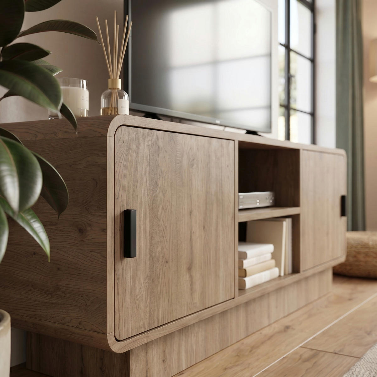 TV-LOWBOARD Rovel Eiche natur 140,3/39/50 cm - Naturfarben, Holzwerkstoff/Kunststoff (140.3/50/39cm) - Decortie