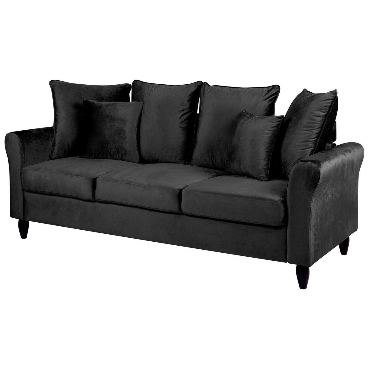 3-SITZER-SOFA Samtstoff Schwarz Bornholm - Schwarz, Textil (197/76/79cm) - Beliani