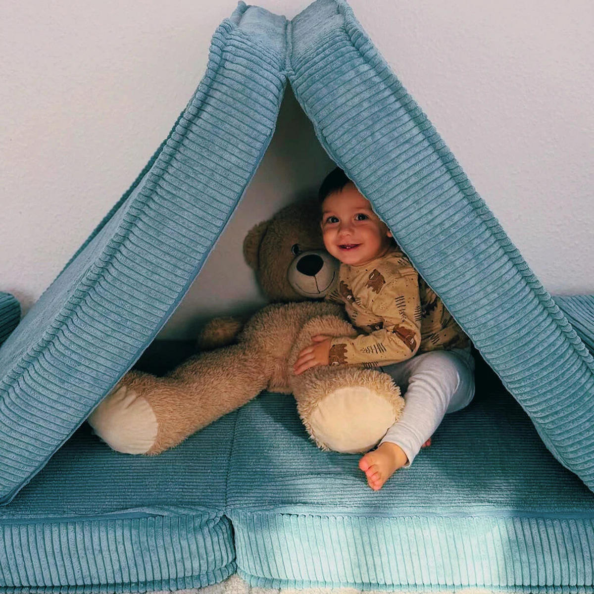 KINDERSOFA AESTHETIC 160 cm Cord Türkis 10 Stk - Blau, Textil (80/12/160cm) - MeowBaby