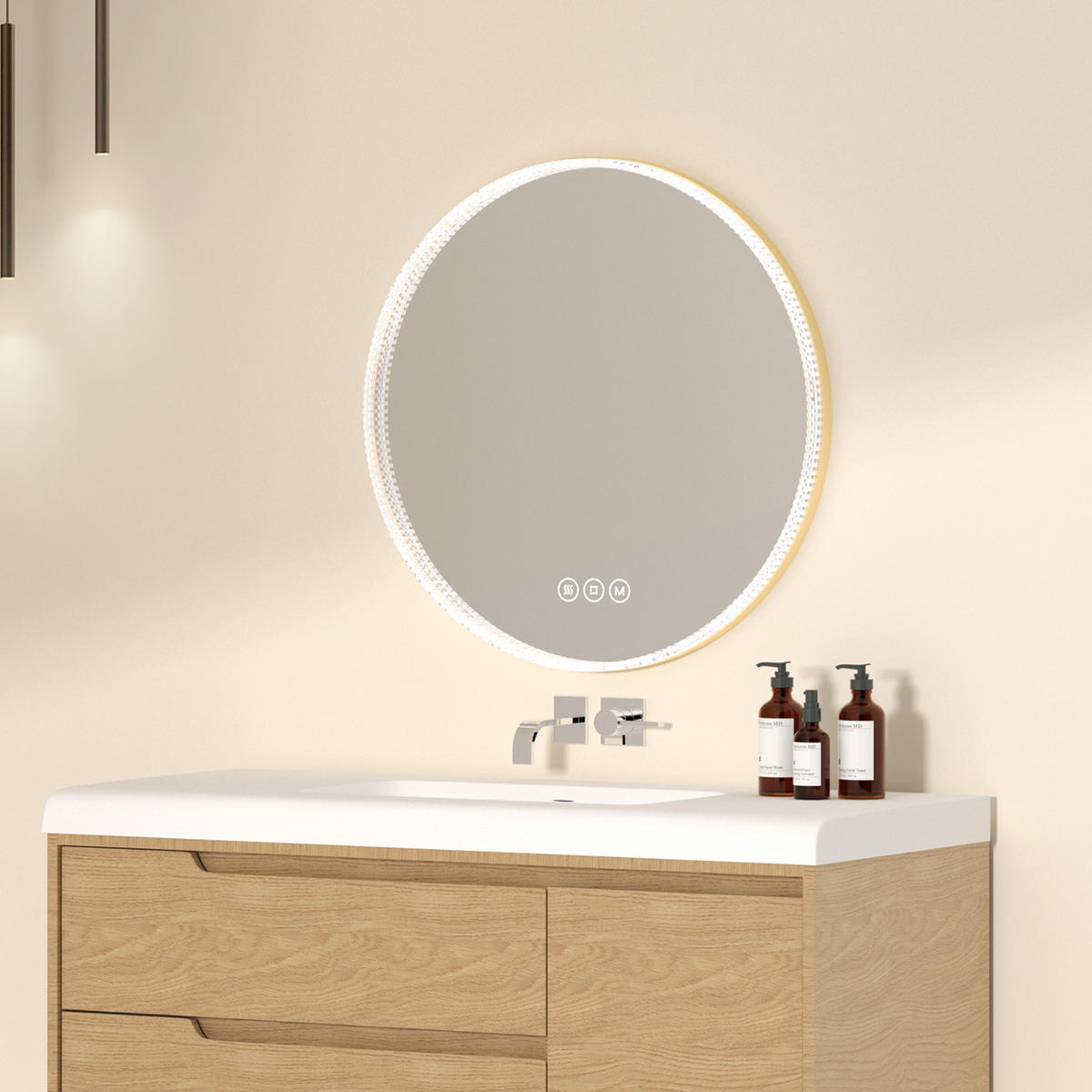 BADSPIEGEL Runder mit Beleuchtung Gold ф60 cm - Goldfarben, Glas (60/4.3/60cm) - EMKE