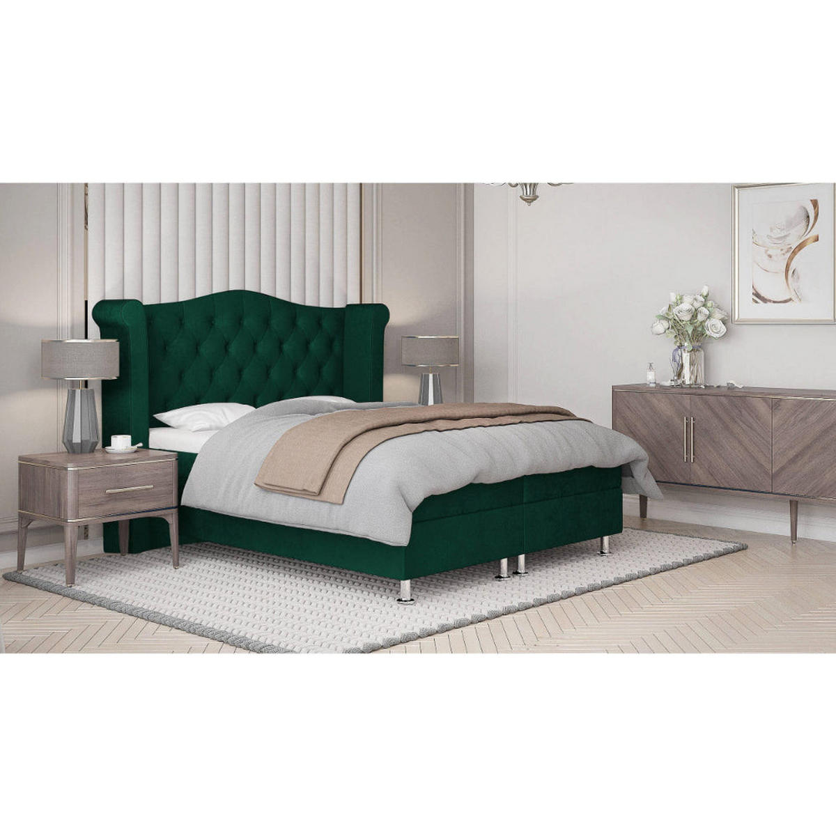 BOXBETT Saturn Bonellfederkern inkl. 7-Zonen Topper T-30 - BOXBETT mit Bettkasten, mit Lieferung - Grün, Holz/Holzwerkstoff (180/200cm) - Best For Home