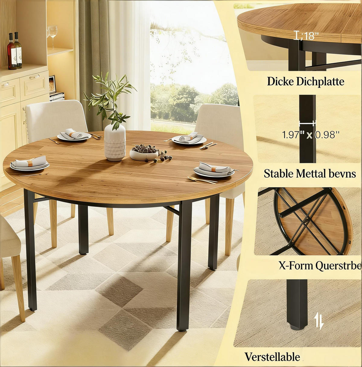ESSTISCH Braun 118.5/118.5/76 cm - Schwarz, Holz (118.5/118.5/76cm) - PANGIVO