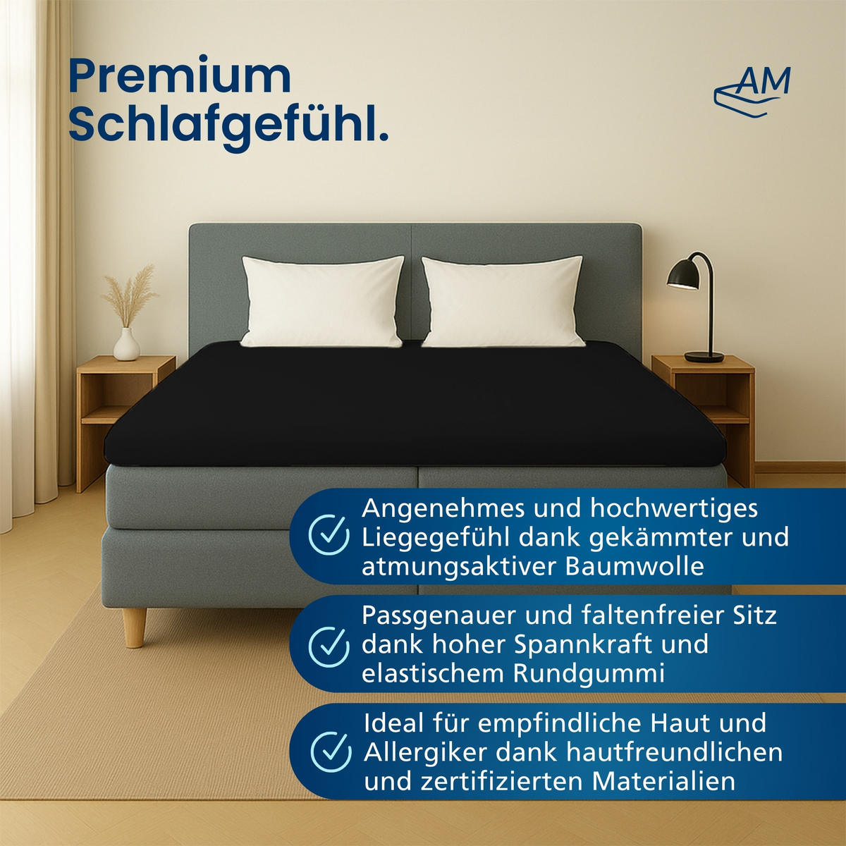 SPANNBETTLAKEN TOPPER 270/200/12 cm Schwarz - Schwarz, Textil (270/200cm) - AM Qualitätsmatratzen