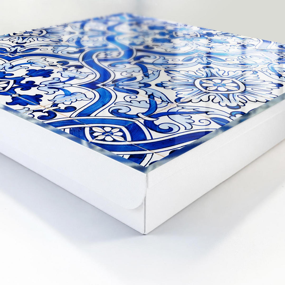 SCHLÜSSELBOX Weiß 30x30 cm – Türöffnung nach rechts - Dekorative Fliesen - Blau, Metall (30/30/5cm) - TULUP