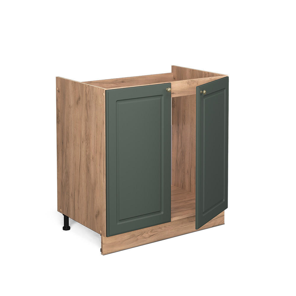 SPÜLENUNTERSCHRANK Fame-Line Grün-Gold Landhaus 80 cm, AP Marmor - Honigeiche/Eiche Wotan, Holzwerkstoff (80/82/60cm) - Vicco