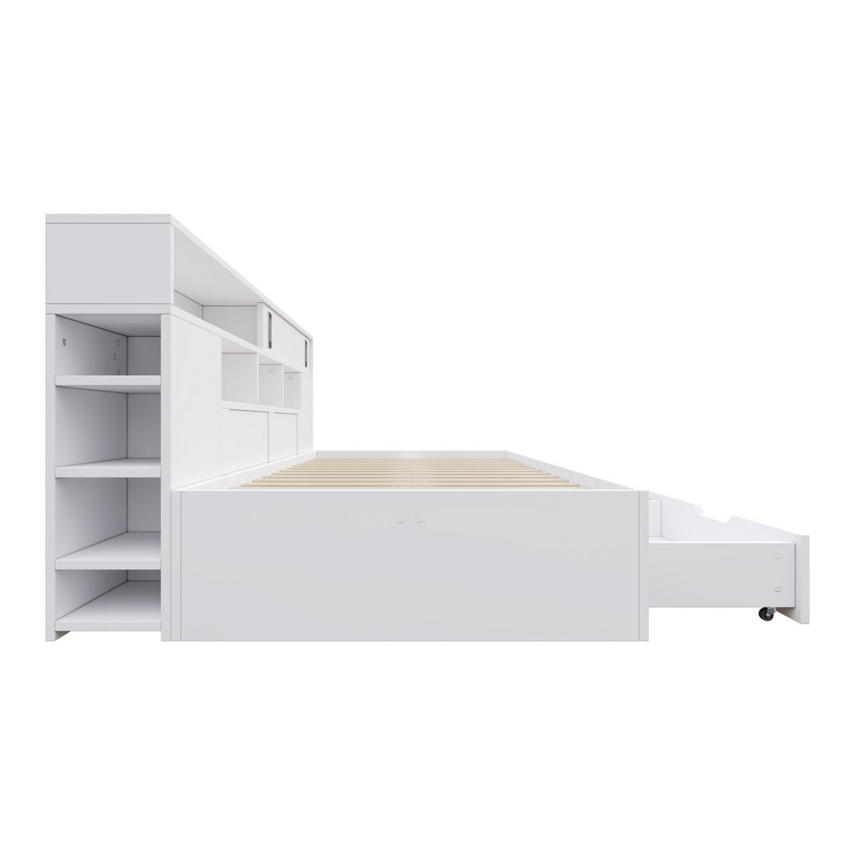 KREVET 140/200 cm s ladicama, policama i prostorom za odlaganje, bez madraca, Bijela - bijela, drvni materijal (140/200cm) - Redom
