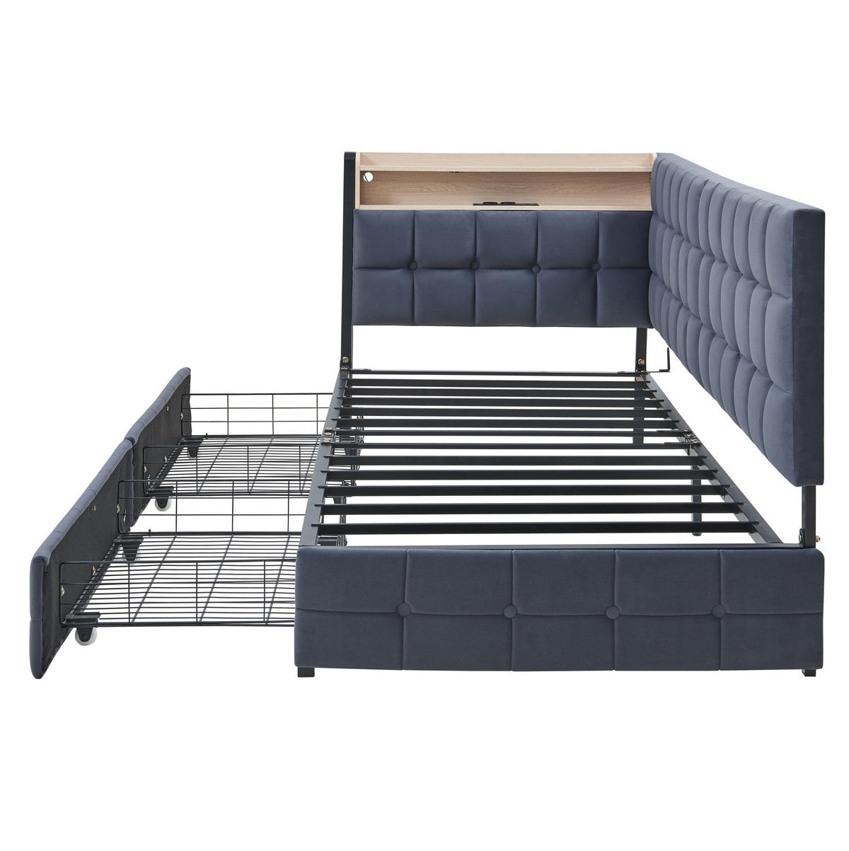 POLSTERBETT mit LED-Beleuchtung 90/200 cm mit 2 Schubladen und USB-C-Anschluss - Grau, Textil (90/200cm) - BEAOK