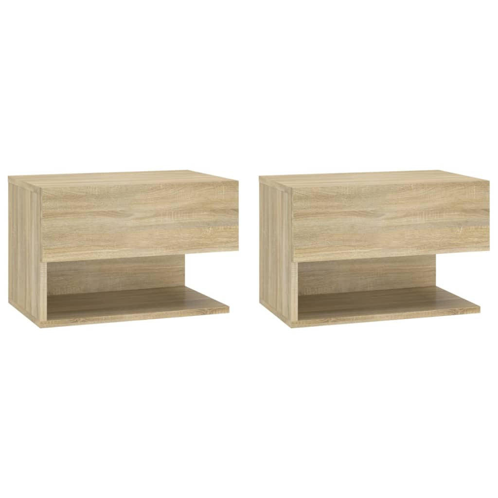 NACHTTISCH 2-teilig mit 1 Schublade 46/29,5/30 cm aus Holzwerkstoff in Sonoma-Eiche Dekor - Beige, Holz (46/30/29.5cm) - vidaXL