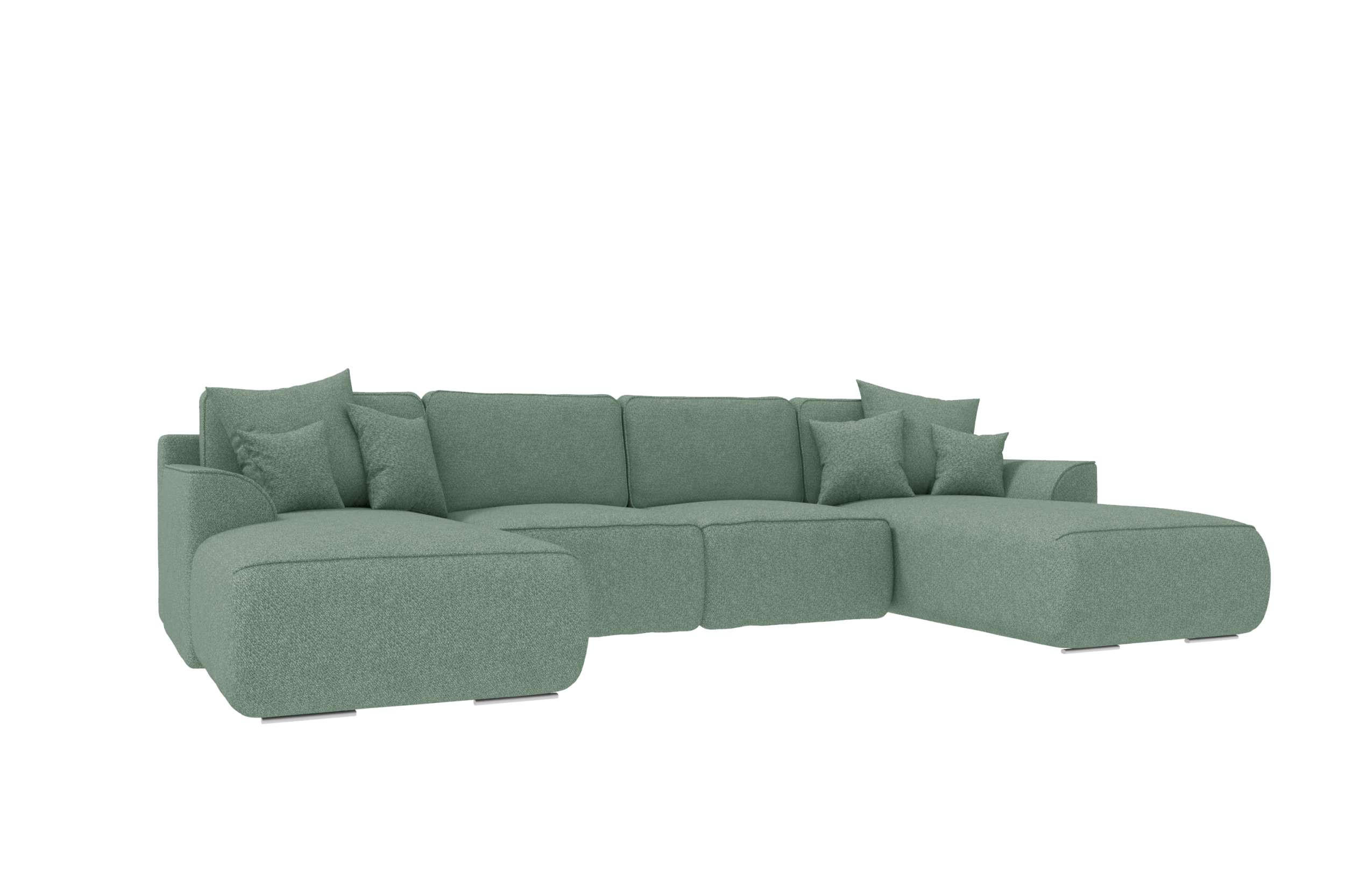 WOHNLANDSCHAFT GUSTO Strukturstoff Salbeigrün inkl. Schlaffunktion - Chromfarben/Salbeigrün, Kunststoff/Textil (306/96/194cm) - 99rooms