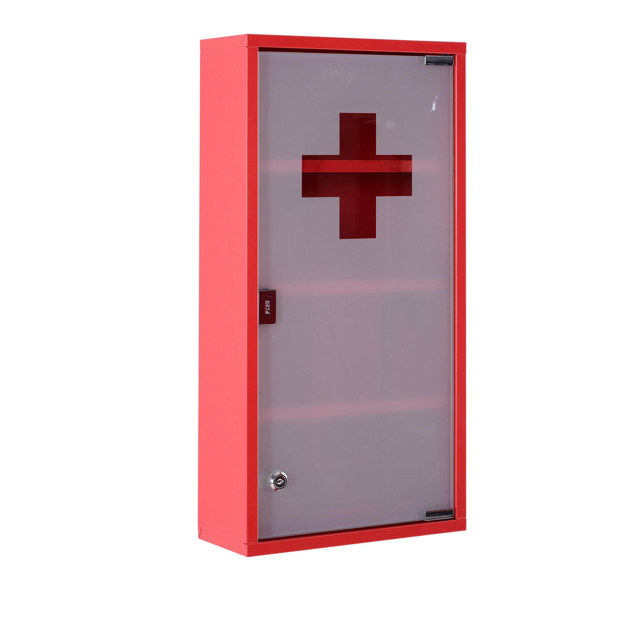 METALL medicinskåp läkemedelsskåp första hjälpen-skåp 4 fack röd svängdörr 60/12/30 cm