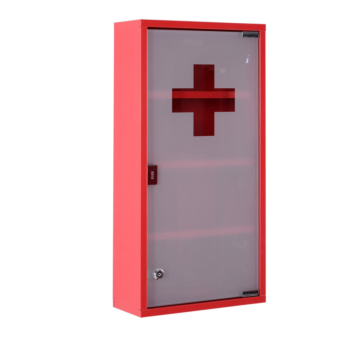 METALL Medizinschrank Arzneischrank Ersthilfe Schrank 4 Fach Rot Drehtür - Rot, Glas/Metall (12/60/30cm) - HOMCOM