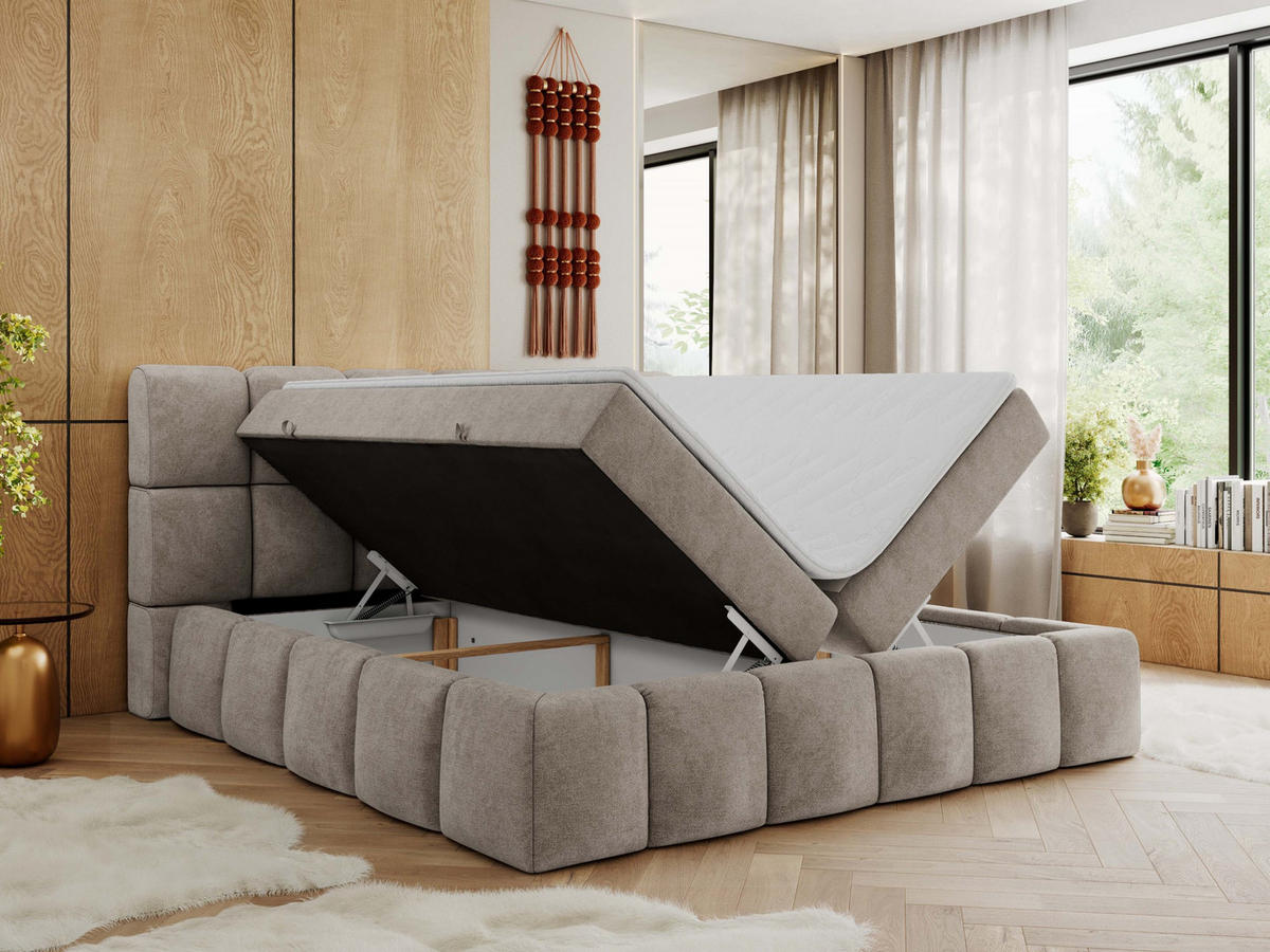 BOXBETT NIRA 160/200 - Beige Strukture - H4 - Beige, Holz/Textil (160/200cm) - MKS