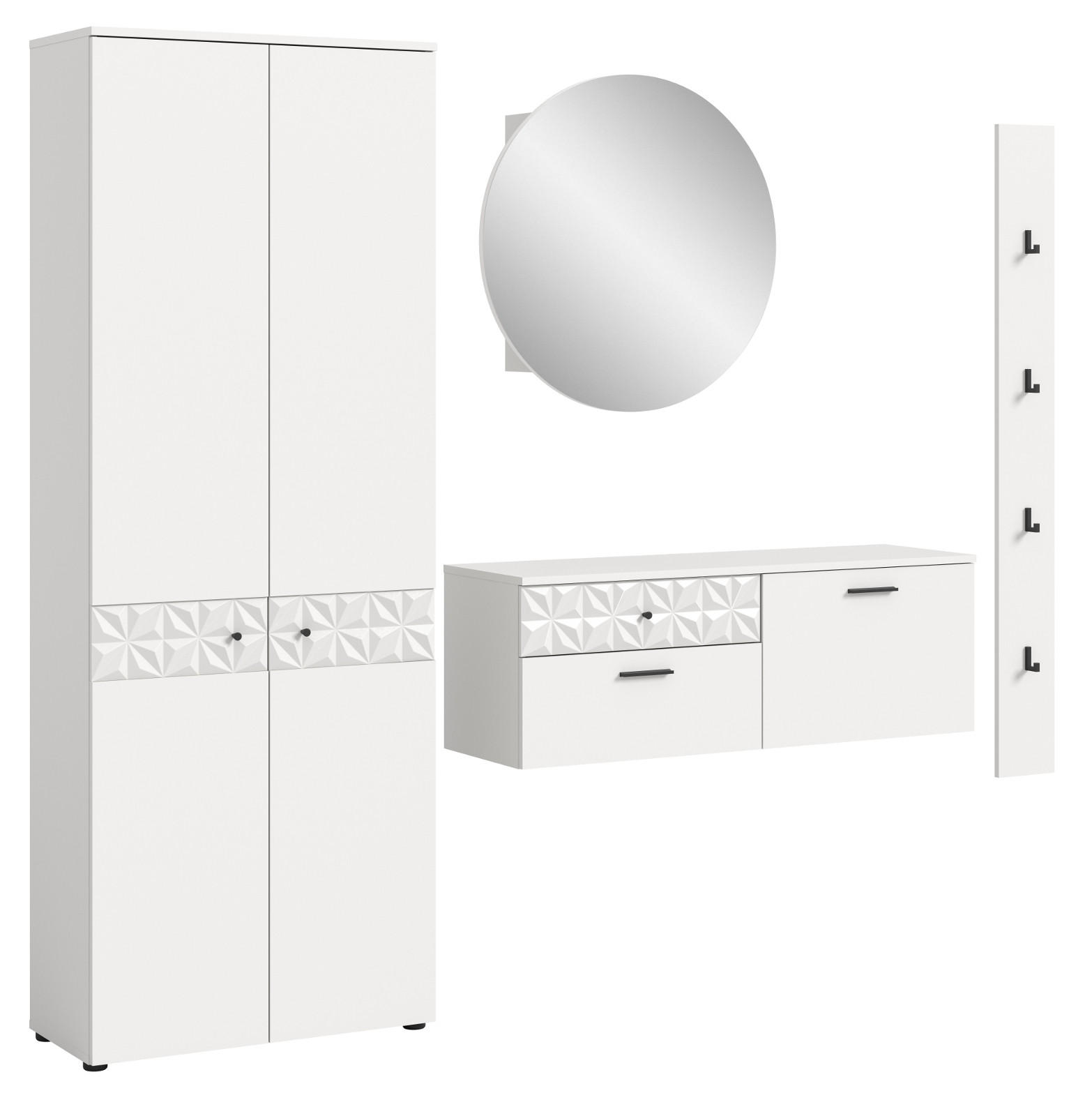GARDEROBE Set weiß Hochglanz 226 cm, Kombination mit 3D-Struktur - Weiß Hochglanz/Schwarz, Glas/Holzwerkstoff (226/192/34cm) - Inn.Furn