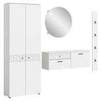 GARDEROBE Set weiß Hochglanz 226 cm, Kombination mit 3D-Struktur - Weiß Hochglanz/Schwarz, Glas/Holzwerkstoff (226/192/34cm) - Inn.Furn
