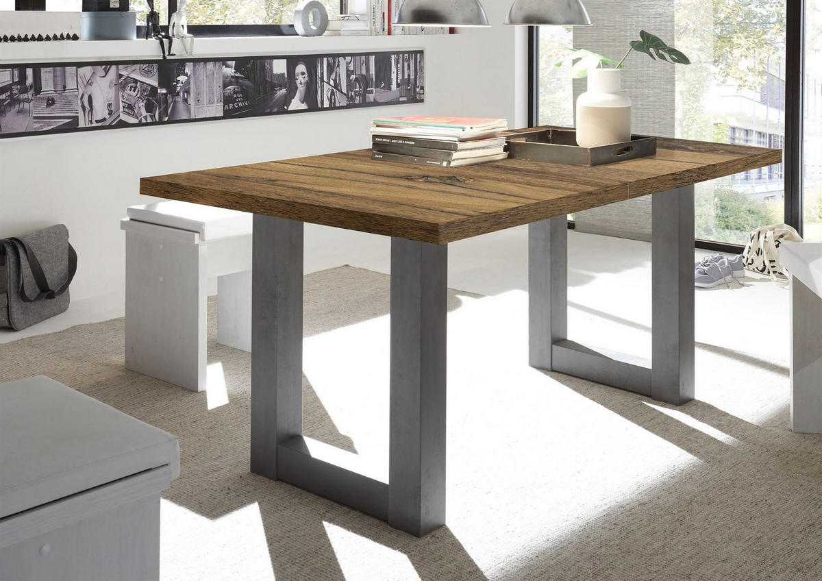 ESSTISCH ausziehbar Eila 3 160 x 90 x 75 Esszimmertisch Graphit/Plankeneiche - Alteiche, Holz (160/90/75cm) - 58aufmkessel