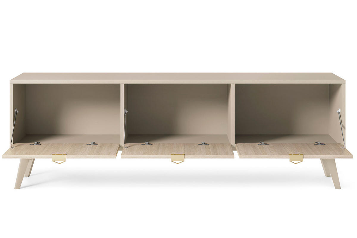 LOWBOARD Forest beige / Herringbone Skandi 158 / 38 / 52cm - Beige/Goldfarben, Holz/Holzwerkstoff (158/52/38cm) - Feldmann-Wohnen