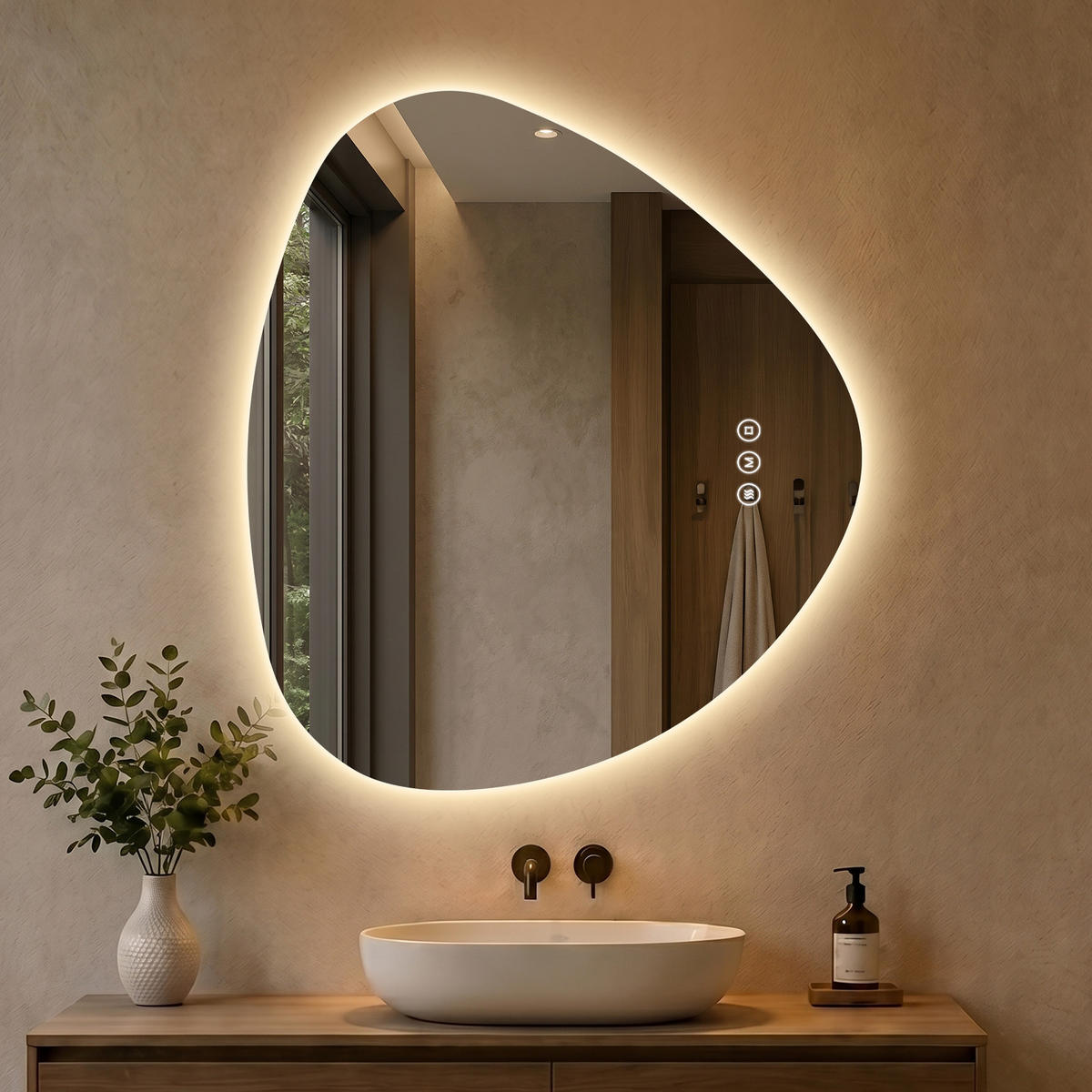 BADEZIMMERSPIEGEL mit Beleuchtung 70/60 cm asymmetrisch rahmenlos LED dimmbar mit Antibeschlag - Transparent, Glas (70/60/2.5cm) - S'AFIELINA