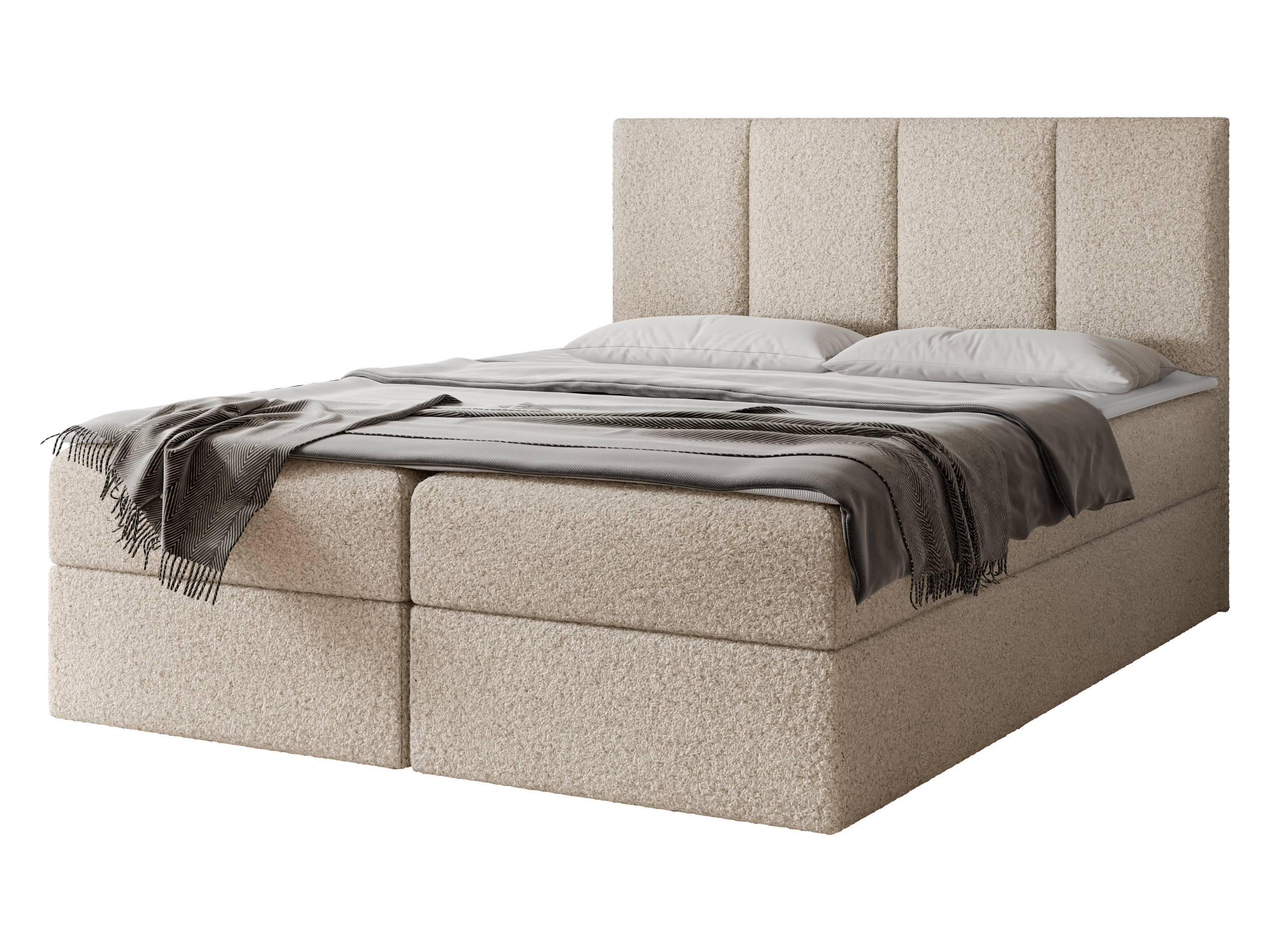 PAT CU LADĂ DE DEPOZITARE Rebos Boucle - H3 - bej, material textil/lemn (180/200cm) - MIRJAN24