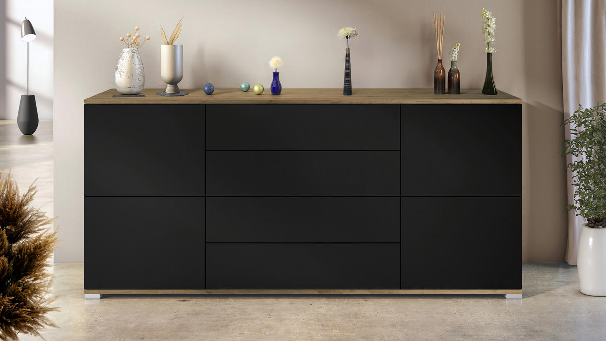 SIDEBOARD Rova Schwarz matt - Schwarz, Holzwerkstoff (166.5/75.5/35cm) - Vladon