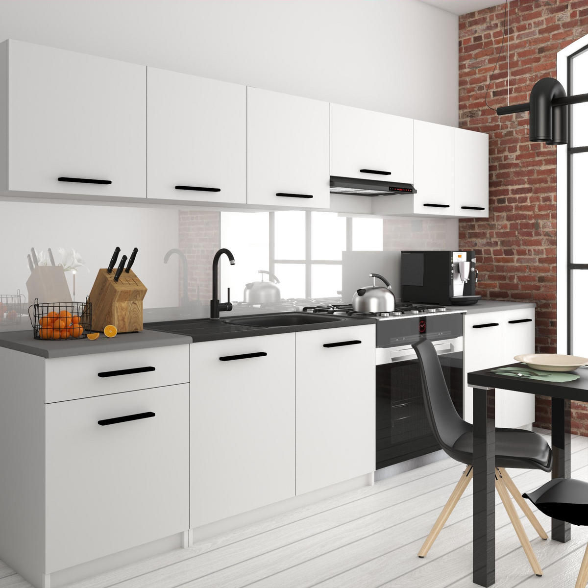KUCHYNSKÁ linka Italia 2 240 cm, s pracovnou doskou, biela matná - biela, drevo (240/143/60cm) - B BELINI GROUP