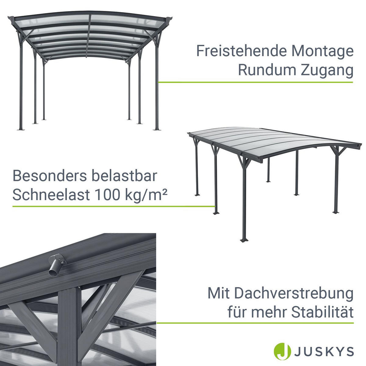 CARPORT mit Bogendach 5x3 m dunkelgrau - Dunkelgrau, Metall (302/233/505cm) - Juskys