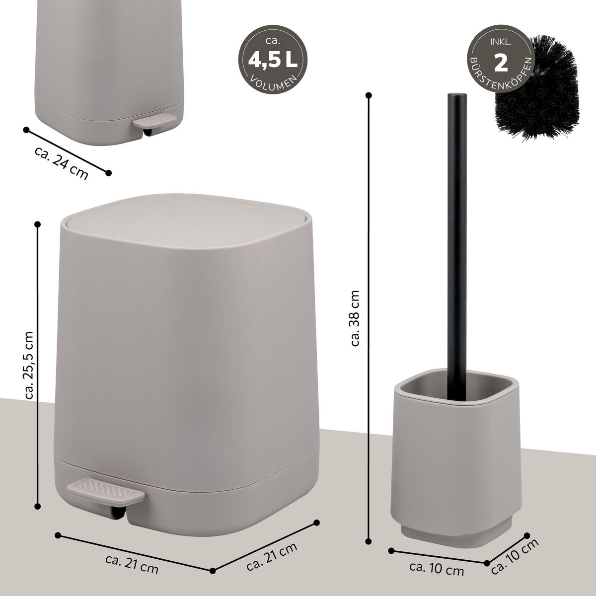 BAD-ACCESSOIRES-SET VALONA 2tlg., taupe, Kunststoff - Taupe, Kunststoff (21/25.5/21cm) - eluno