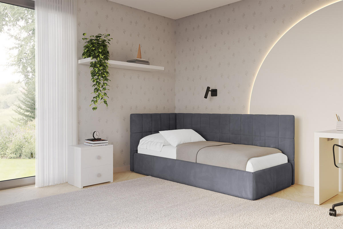 EINZELLBETT Jugendbett mit Bettkasten, Rechts - TULY 100x200 Dunkelgrau - Titanfarben, Holzwerkstoff/Textil (100/200cm) - ALTDECOR