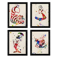 POSTER Set mit 4 Alice im Wunderland, Alice, Kaninchen, Hutmacher und Katze A3 Schwarzer Rahmen - Schwarz, Papier (29.7/3cm) - Nacnic