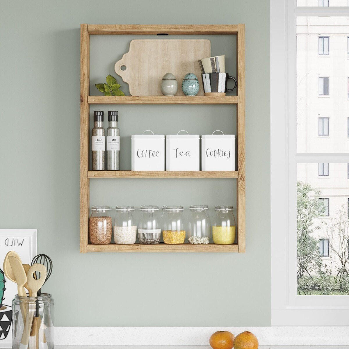 WANDREGAL mit 3 ablagen - emma 43,2/9/60 cm - Beige, Holzwerkstoff (9/60/43.2cm) - Calicosy