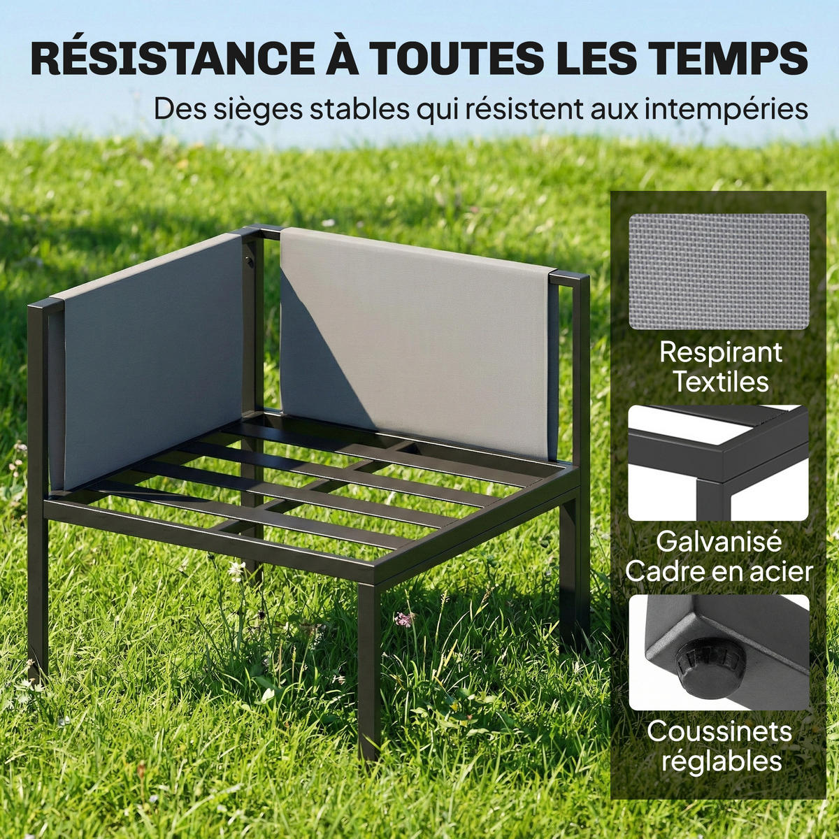GARTENSET DE-13519 6-teilig mit Tisch & 2 Hockern Grau - Grau, Metall - ComfortXL