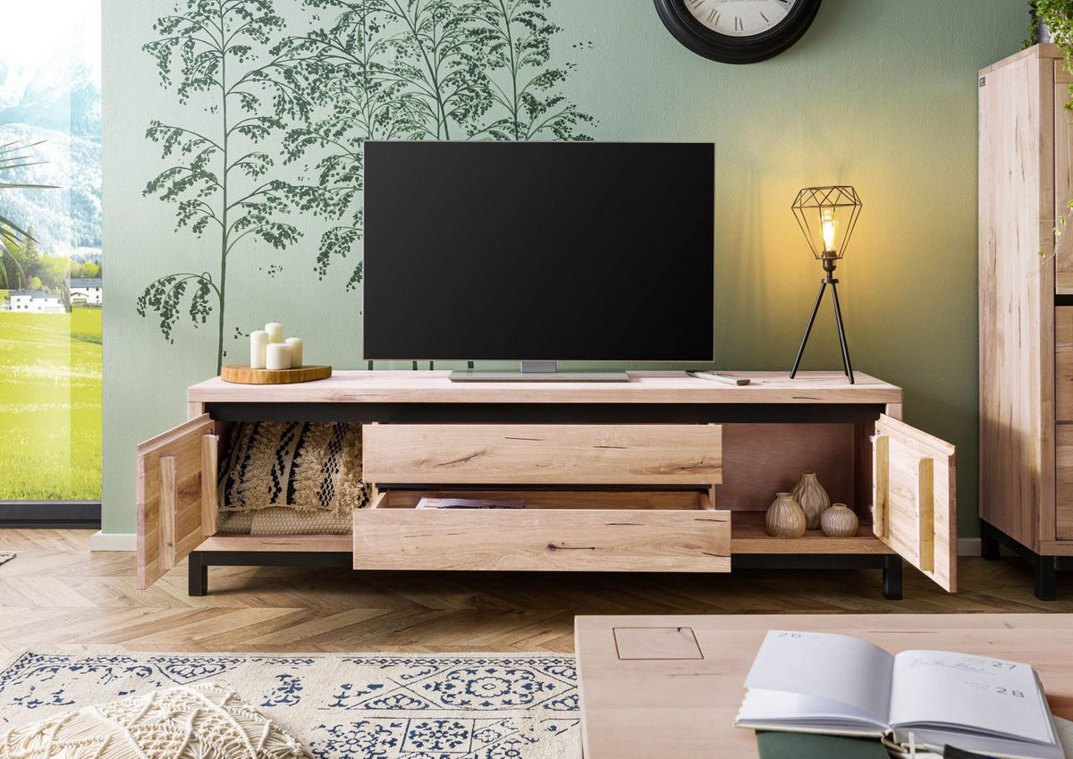 TV-BOARD Wildeiche 190x40x56 bianco geölt VILLANDERS #253 - Beige, Holz (190/56/40cm) - Massivmoebel24