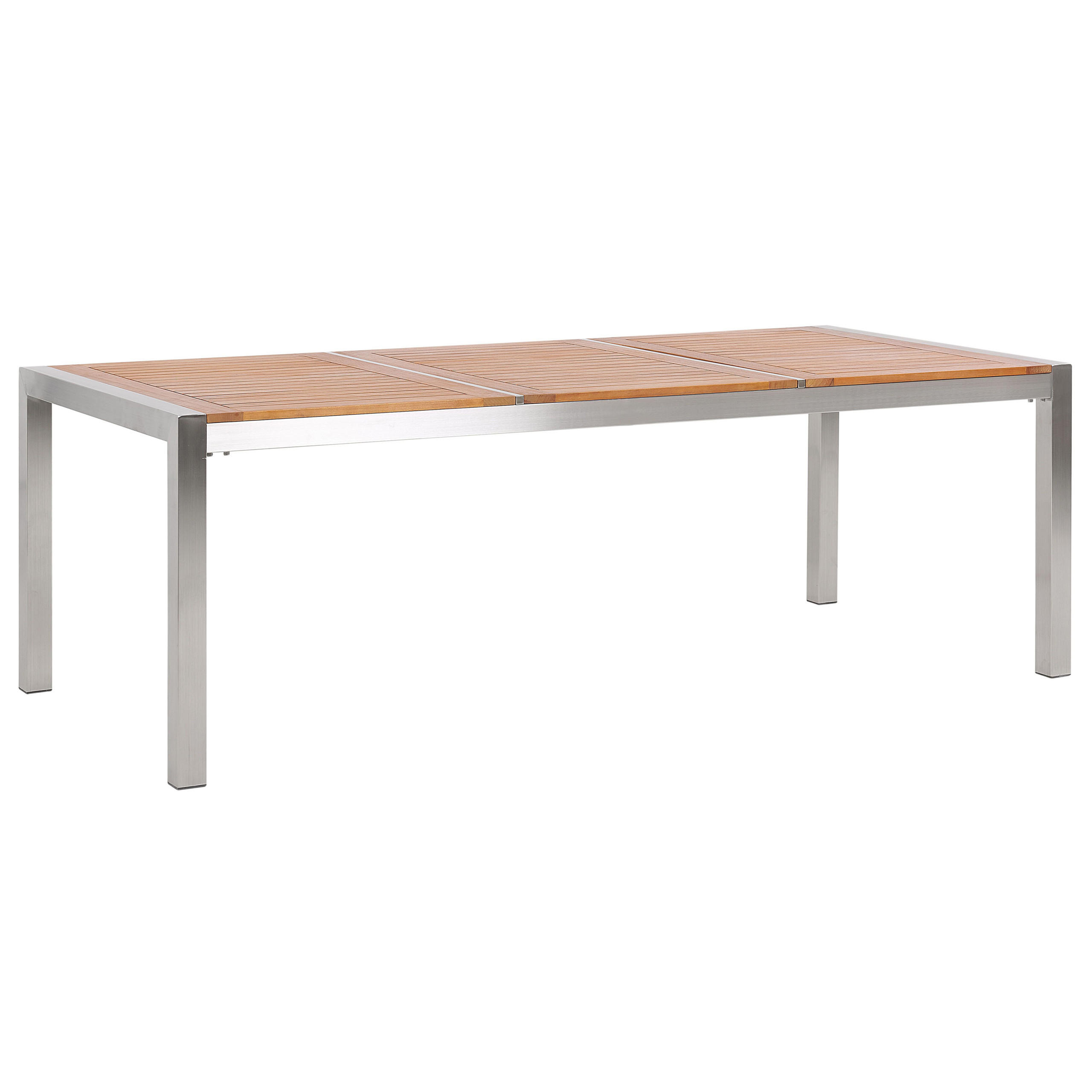 GARTENTISCH Eukalyptusholz hellbraun 220/100 cm Grosseto - Hellbraun/Silberfarben, Metall (220/100/74cm) - Beliani