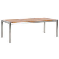 GARTENTISCH Eukalyptusholz hellbraun 220/100 cm Grosseto - Hellbraun/Silberfarben, Metall (220/100/74cm) - Beliani